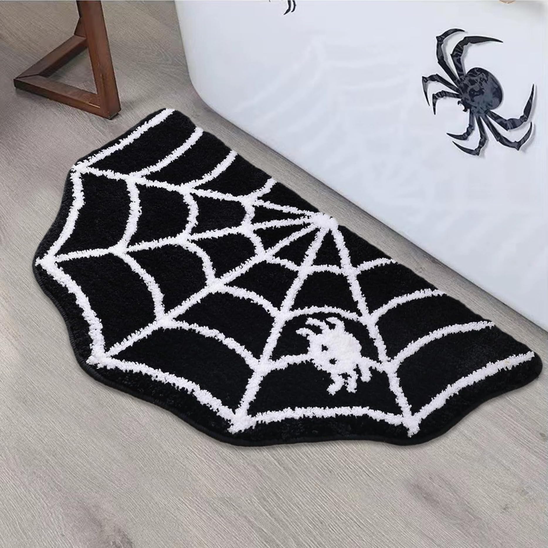 Photo 1 of Spider Web Rug, 40x60cm Soft Non-slip Spiderweb Rug, Absorbent Halloween Bath Mat, Gothic Spider Web Door Mat, Halloween Bath Rug for Bedroom Front Door Decor