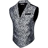 Barry.Wang Mens Victorian Suit Vest Lapel Collar Silk Paisley Steampunk Gothic Waistcoat Formal/Leisure Party