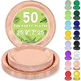 LANLISA 50 Rose Gold Paper Plates Disposable Set Includes 25-9" & 25-7" Disposable Birthday Cake Dessert Paper Plates For Party Supplies