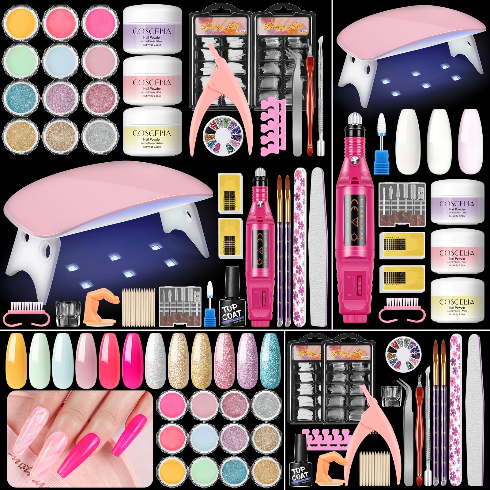 Acrylic Nail Kit for Beginners with Everything Nails Kit Acrylic Set with Drill and U V Light Professional Acrylic Powder Glitter Decorations Rhinstones Nail Starter Kit Gifts for Women