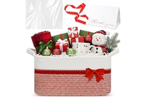 Colingmill Christmas Gift Basket with Paper Filler, Bag, Ribbon, Card, 14"x10"x6", Empty Woven Basket, Gift Box for Women Men Birthday Thanksgiving New Born Wedding(Red)