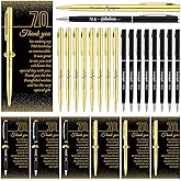 Feifeiya 25 Sets 70th Birthday Themed Party Favors for Guests Including Birthday Ballpoint Pens and Black Gold Thank You Cards for Guests New Year Anniversary Appreciation Gifts
