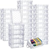 Suzile 32 Pcs Plastic Crayon Box with Snap Lids Bulk Stackable Crayon Storage Box Pen Pencil Container for Organizer Art Craft School Classroom Office Supply(Clear)