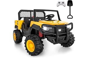 ANPABO Licensed Caterpillar Ride On Dump Truck, 24V Ride On Toys w/Parent Remote, 4WD Powerful Motors, Up to 5Mph, Shock Absorbers, Dump Bed and Shovel, Electric Car for Kids