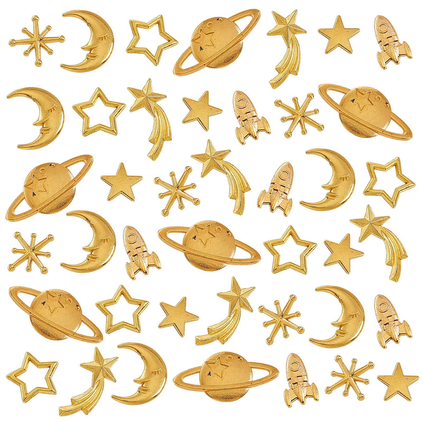 OLYCRAFT 113pcs Cosmos Themed Alloy Epoxy Resin Supplies - Planets Star Moon Rocket Filling Accessories Charms for Resin Jewelry Making - Golden