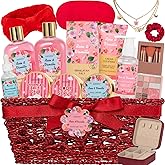 Bath and Body Gift Basket Set Mothers Day, 16 Pcs Luxury Rose & Vanilla Scent Spa Gift Basket Set for Women, Watermelon Body Scrub, Perfect Bath & Body Gift Set, Home Spa Bath Pamper Gifts Teens
