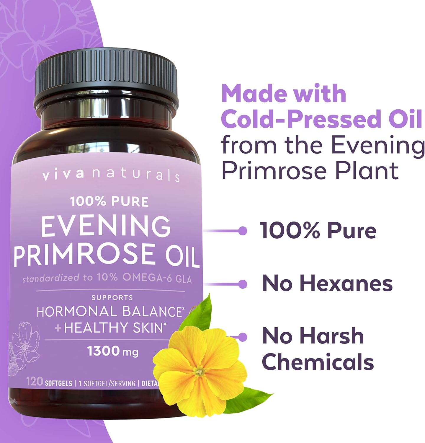 Evening Primrose Oil Capsules with GLA (1300 mg), 120 Softgels, Helps Support Hormone Balance for Women, Cold-Pressed, Gluten-Free & Non-GMO: Health & Personal Care