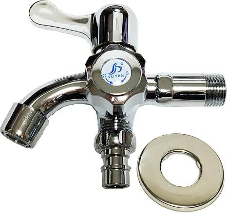 Amazon 水道 蛇口 庭用 二口 銀色 シルバー 合金 水栓 散水 ガーデニング 薄青ロゴ 給水部品