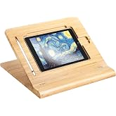 ELETIUO Tablet Stand Holder Adjustable Foldable,Multi-Angle Bamboo Wooden Organizer Desktop Holder for iPad,Stable for Drawing,Watching,Typing (Support Multiple Devices)