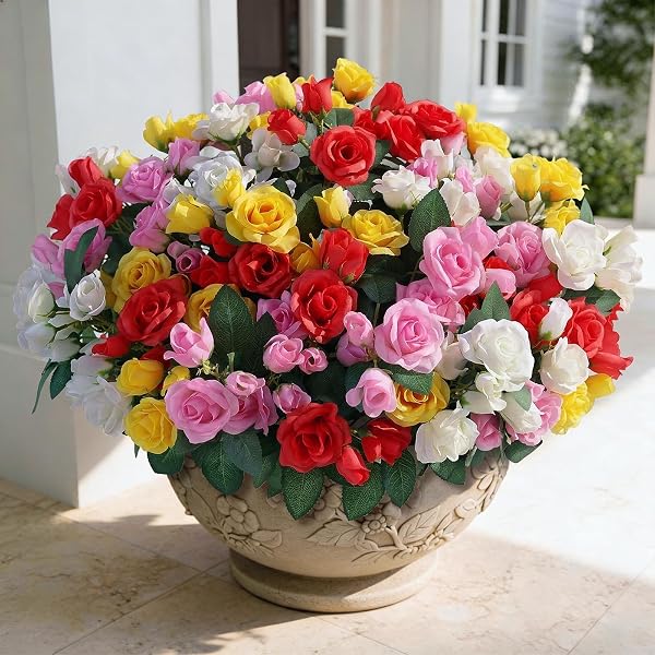 16 BUNDLES 17″ARTIFICIAL ROSES, REALISTIC SILK BOUQUET FLOWER(MIXED COLOR)