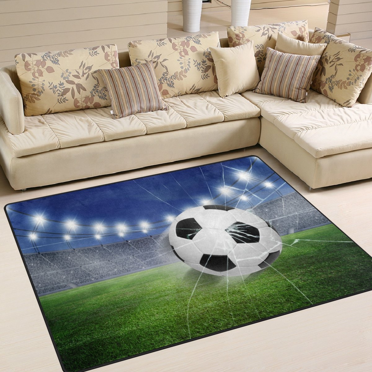 ZOEO Non Slip Area Rugs Green 3D Football Soccer Sofa Mat