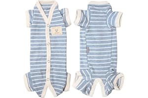 TONY HOBY Female Pet Dog Pajamas Stripes 4 Legged Dog pjs Jumpsuit Soft Cotton Dogs Clothes(S, Blue+White-Girls)