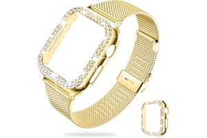 DABAOZA Compatible Bling Apple Watch Band for Women with Bumper, Glitter Case Cover Girls Stainless Steel Mesh Loop Strap Metal for iWatch Series 9 8 7 6 5 4 3 2 1 SE Ultra 2/1