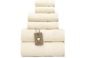 ALUSA HOME 100% Organic Zero-Twist Cotton Towels - GOTS Certified Luxury Bath Towels - Ultra Soft & Plush 700GSM Long-Staple Cotton - 6 Piece Towel Set (Papyrus)
