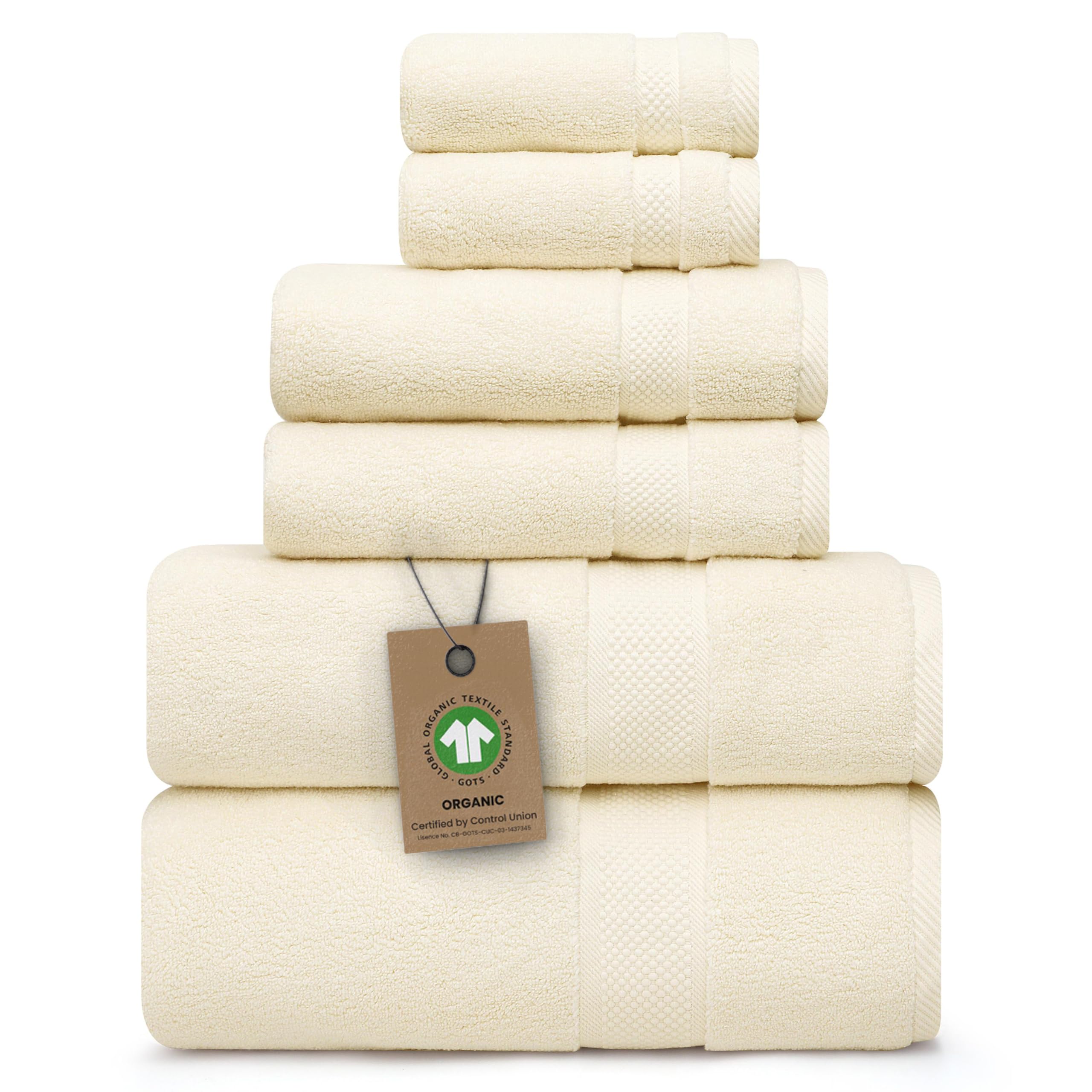 Photo 1 of 100% Organic Zero-Twist Cotton Towels - GOTS Certified Luxury Bath Towels - Ultra Soft & Plush 700GSM Long-Staple Cotton - 6 Piece Towel Set (Papyrus)