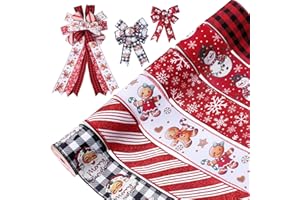 RINOLY Christmas Ribbon Wired 2.5 Inch,6 Roll 30 Yards Christmas Ribbon with Wire-Snowflake/Snowman/Gingerbread Man/Santa/Glitter Stripe/Buffalo Plaid Christmas Ribbon for Wreaths Bow Tree DIY Crafts