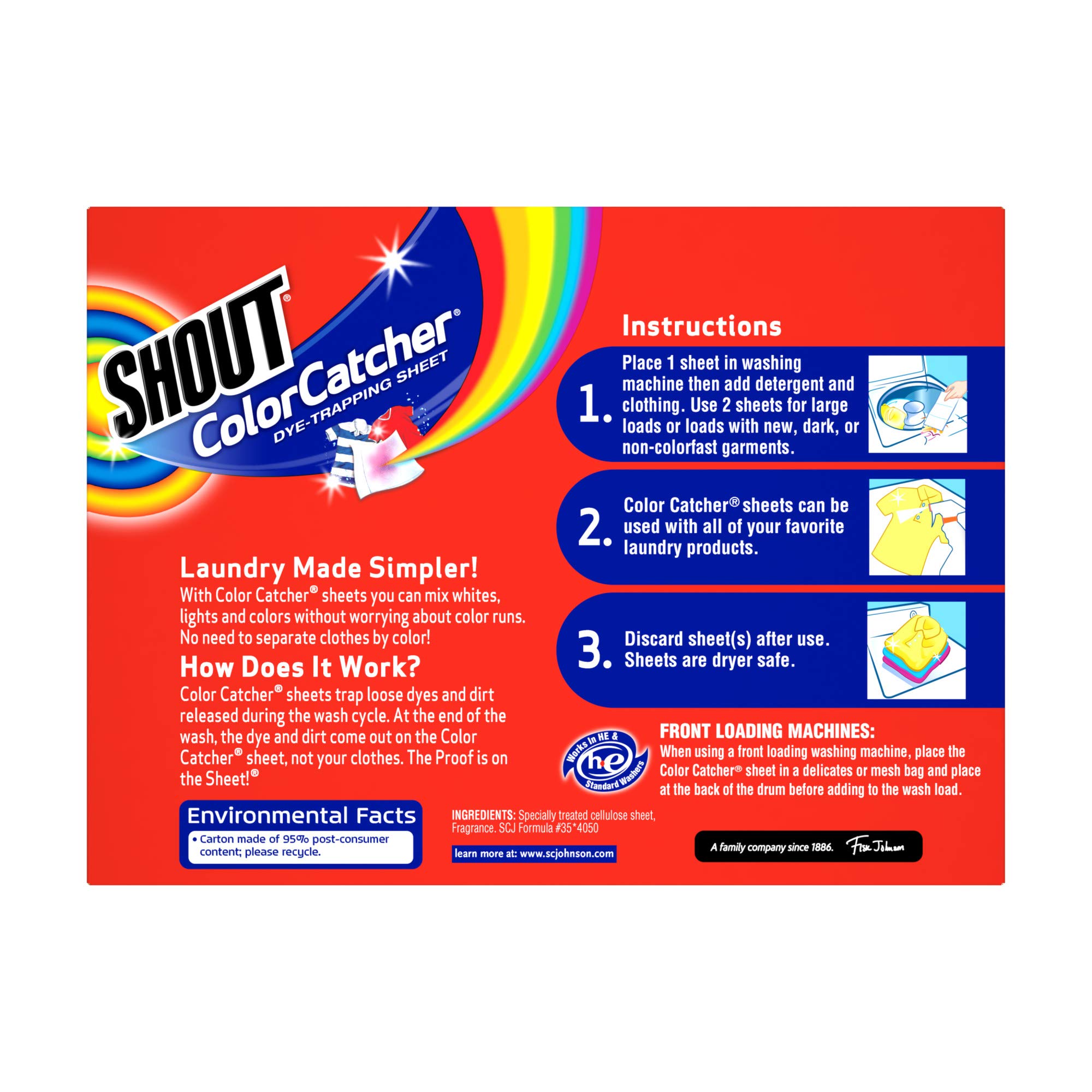 Shout Color Catcher Sheets for Laundry, Allow Mixed Washes, Prevent Color Runs and Maintain Original Clothing, 24 Count - Pack of 1