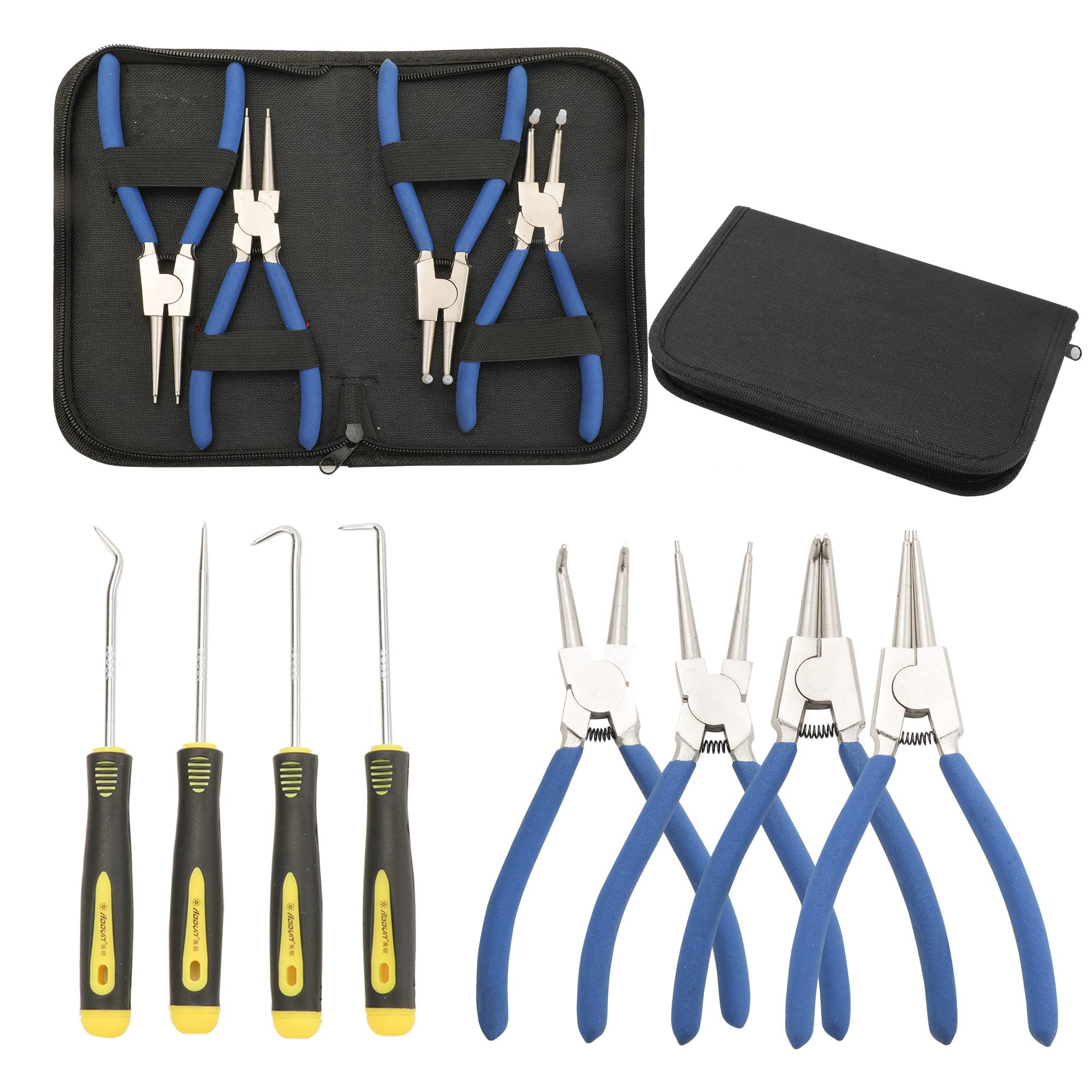 8Pcs C Clips Pliers Set, 7inch Snap Ring Pliers, Heavy Duty Internal External Ring C Clip Plier with Precision Oil Seal Hook Kit for Circlip Remover Retaining and Remove Hoses