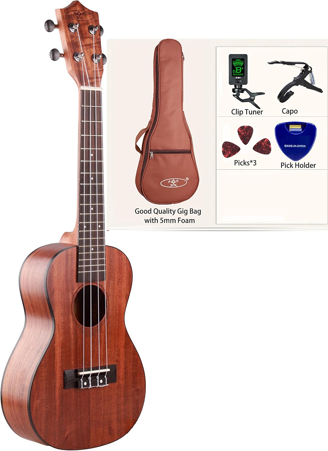 ACEHK Ukulele Packs, Concert 23inch, Laminated KOA Top