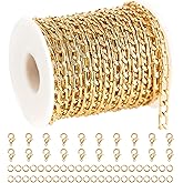 YOUBEIYEE 10 Meters Aluminum Jewelry Making Chains Bulk Delicate Embossed Curb Link Chain Gold Plated Chain on Spool with Jewelry Making Supplies