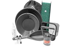 Compact Gold Prospecting Kit with 12" Pocket Sluice Box – Includes Miner’s Moss, Gold Trap Mat, Classifier Pan, Vials, and To
