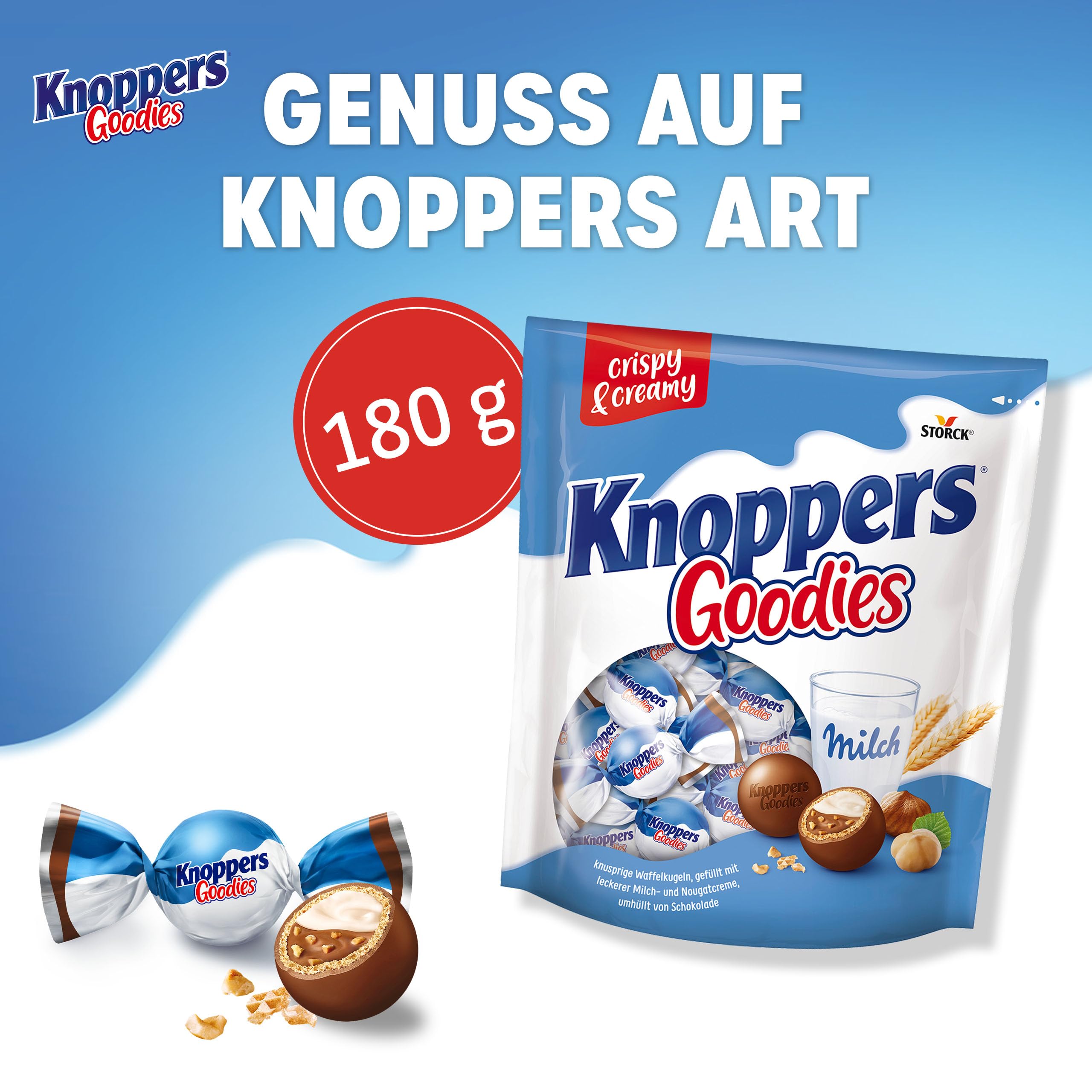 Knoppers Goodies Knusper Minis – 1 x 180g – knusprige Waffelkugeln gefüllt mit Haselnussstücken, Milch- und Nougatcreme, umhüllt von Schokolade 2