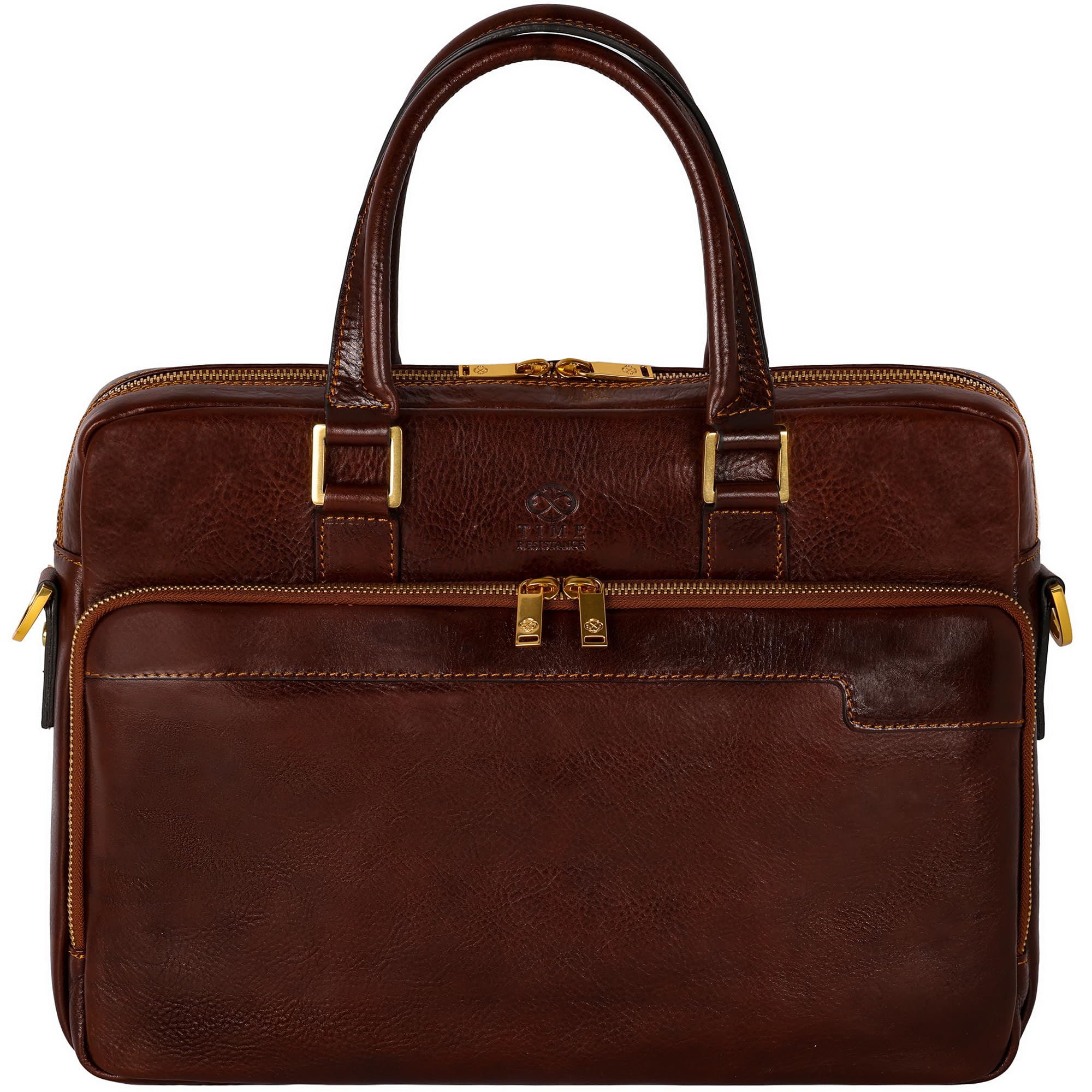 Time Resistance Leather Laptop Bag - 13 inch Leather Laptop Case with Shoulder Strap - Briefcase Satchel Messenger Bag (Brown)