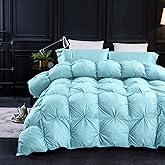 Three Geese Pinch Pleat Waterfowl Feathers and Down Comforter Queen Size Duvet Insert,750+ Fill Power,1200TC 100% Cotton, Premium All Seasons Aqua-Sky Warm Hotel Comforter with 8 Tabs.