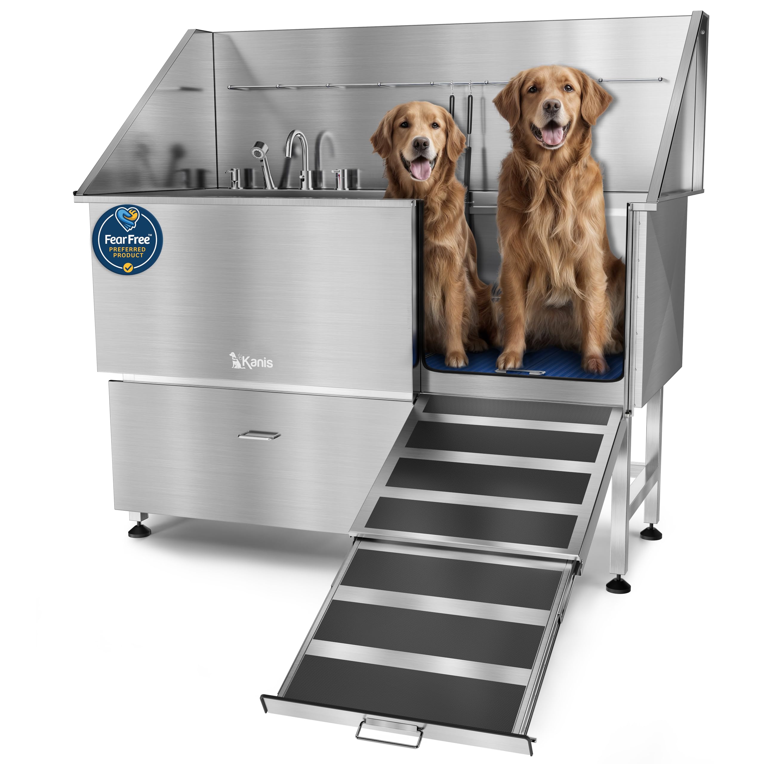 Photo 1 of ***FACTORY SEALED (OPEN FOR INSPECTION)******TRUCK/TRAILER PICKUP ONLY***KANIS Professional Dog Washing Station - 304 Stainless Steel Pet Wash Sink & Grooming Bathtub w/Shower, Floor Grates and Storage for Large, Medium & Small Pets (61", 1 Drawer - Right