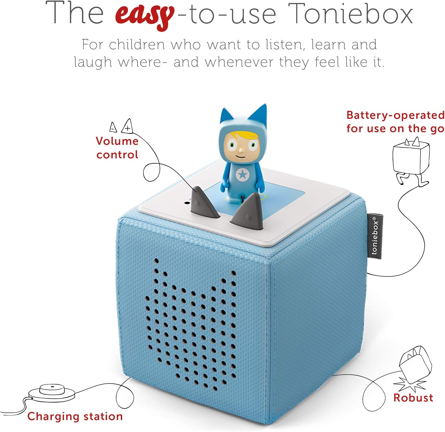tonies Toniebox Wireless 1 Musical Storybox Starter Set, including 1 Creative, Light Blue, 120mm x 120mm x 120mm - Image 3