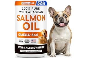 StrellaLab 32 OZ Salmon Oil for Dogs - Omega 3 for Dogs & Cats, Itch & Allergy Relief, Wild Alaskan Salmon Oil for Skin & Coat, Fish Oil Liquid, Shedding Health Support EPA & DHA Fatty Acids