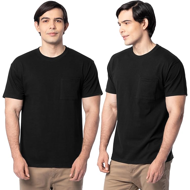 Fruit of The Loom Men's Pocket Crew Neck T-Shirt (Pack of, Black