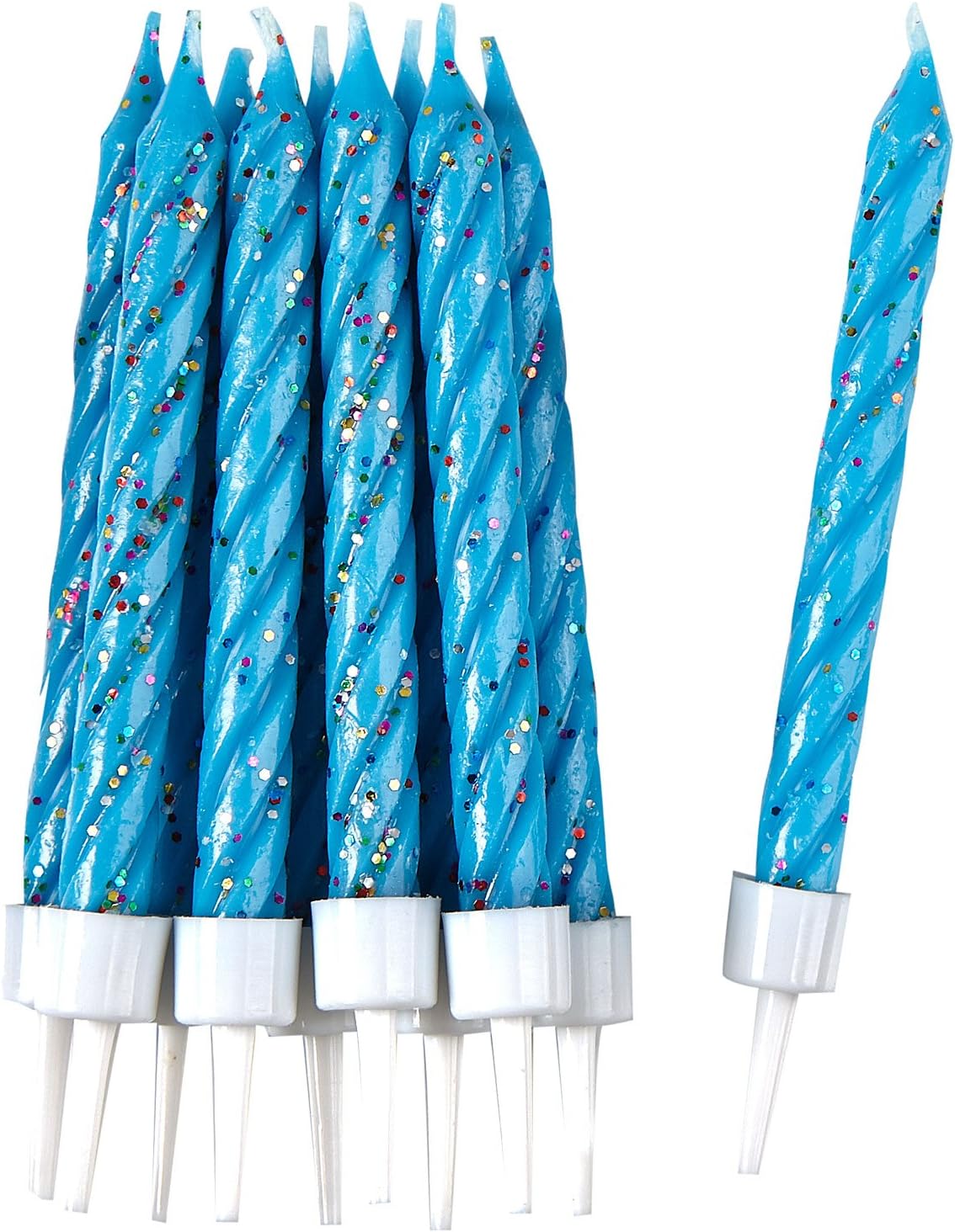 Amscan Blue Glitter Candles With Holders, Pack of 10, Blue,white, Taille unique