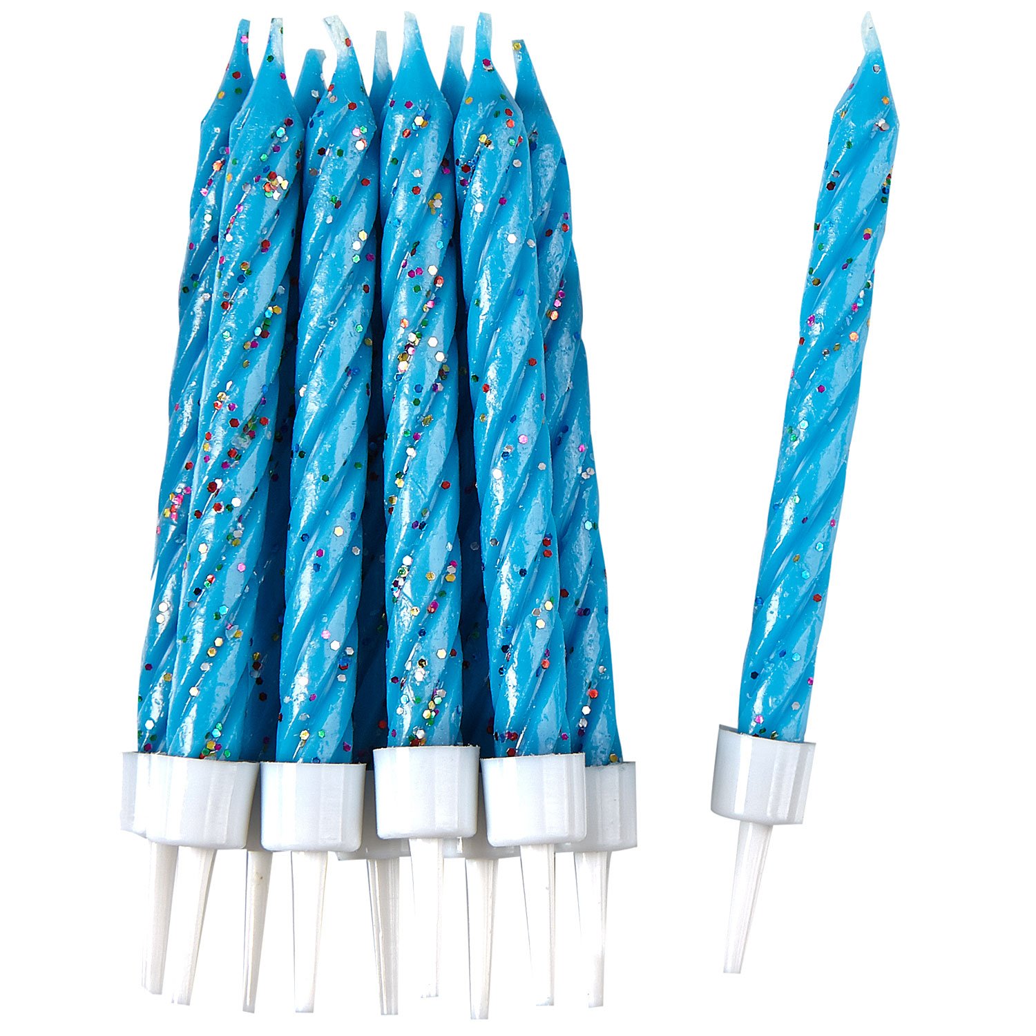 Amscan Blue Glitter Candles With Holders, Pack of 10