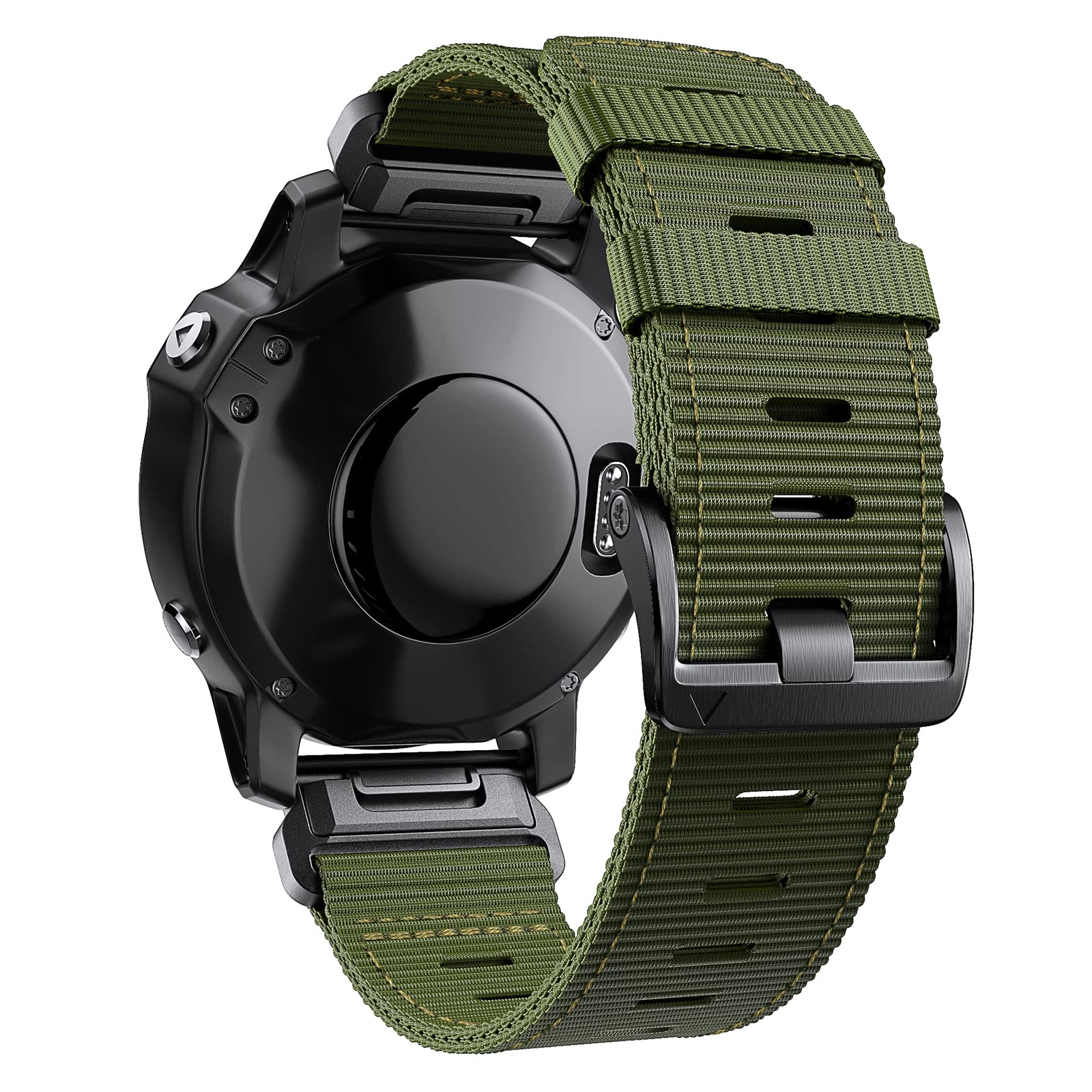 NotoCity Nylon Watch Strap for Garmin Fenix 5X / Fenix 6X / Enduro/Fenix 7X, 26mm Quick Release Breathable Nylon Wristband Strap For Fenix 5X Plus/Fenix 6X Pro/Fenix 3/Tactix Delta(Army green)