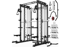 JELENS Smith Machine for Home Gym, Multi-Function M12 Power Cage with Cable Crossover System, Squat Rack with Smith Bar and More Attachment