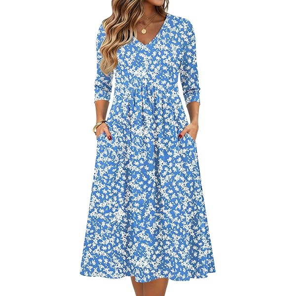 casual 3 4 sleeve dresses Zeagoo Womens Black Dresses A Line Dress 3/4 Sleeve Loose Elegant Dress  Aline Midi Funeral Dress Black S at Amazon Women's Clothing store