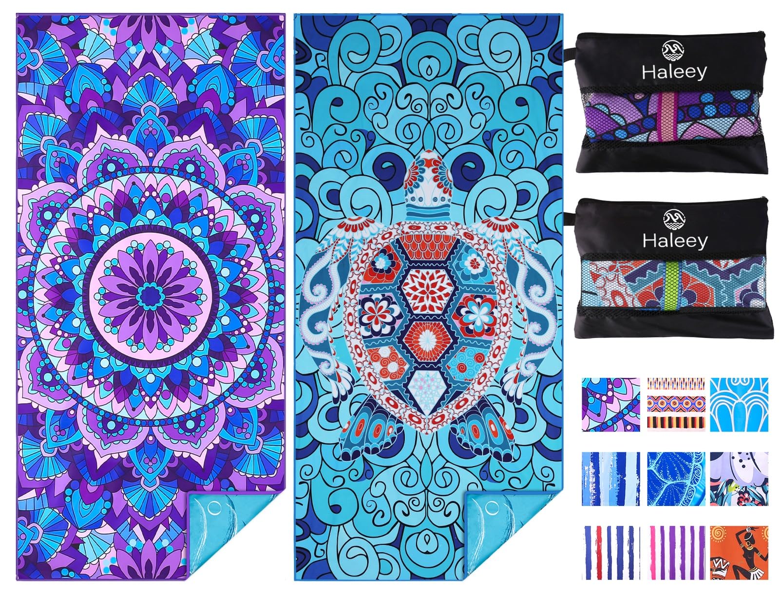 Haleey 2 Pack Microfibre Lightweight Beach Towel 180x80cm Oversized Extra Large Thin Sand Free Towels Travel Swim Pool Yoga Gym Camping for Adults Women Men Beach Essentials Accessories Vacation Gift — image 1