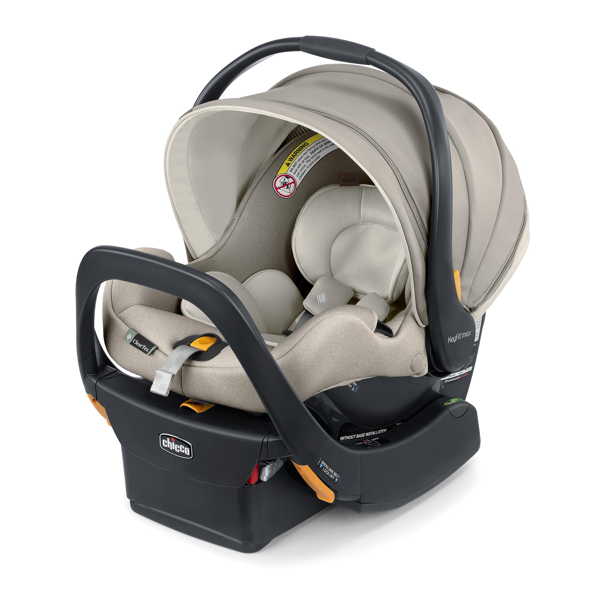Photo 1 of Chicco KeyFit Max Zip ClearTex Infant Car Seat and Base, Rear-Facing Seat for Infants 4-30 lbs., Infant Head and Body Support, Compatible with Chicco Strollers, Baby Travel Gear | Sierra/Beige