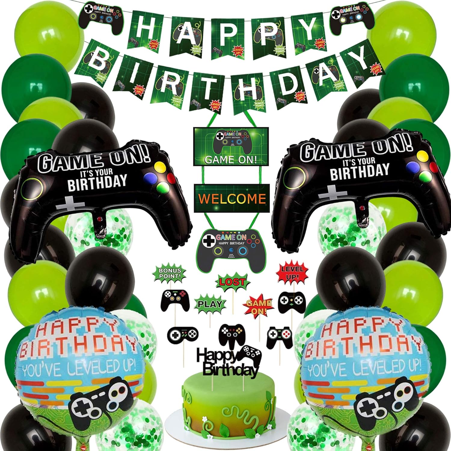 Video Game Party Supplies, Gamer Party Decorations,Gaming Theme Party Decorations, Happy Birthday Gaming Banner Video Game Party Balloons Welcome Hanging Decor for Gamer, Boys Birthday Party Favors