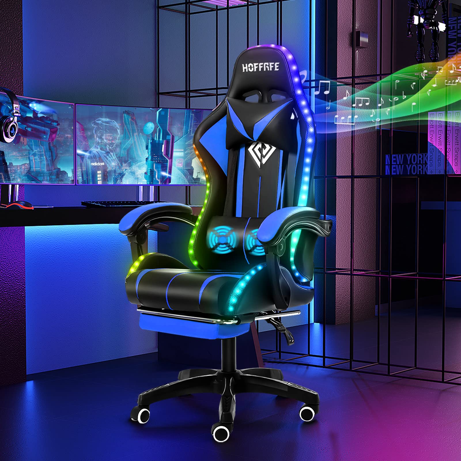 HOFFREE RGB Gaming Chair With Speakers Massage Computer Gaming