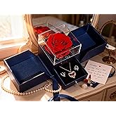 HipTree Preserved Red Real Rose with Necklace&Earrings-Eternal Forever Flowers Rose,Birthday for Women Mom Wife Grandma Daughter Mothers Day Christmas Valentines Gifts for Her