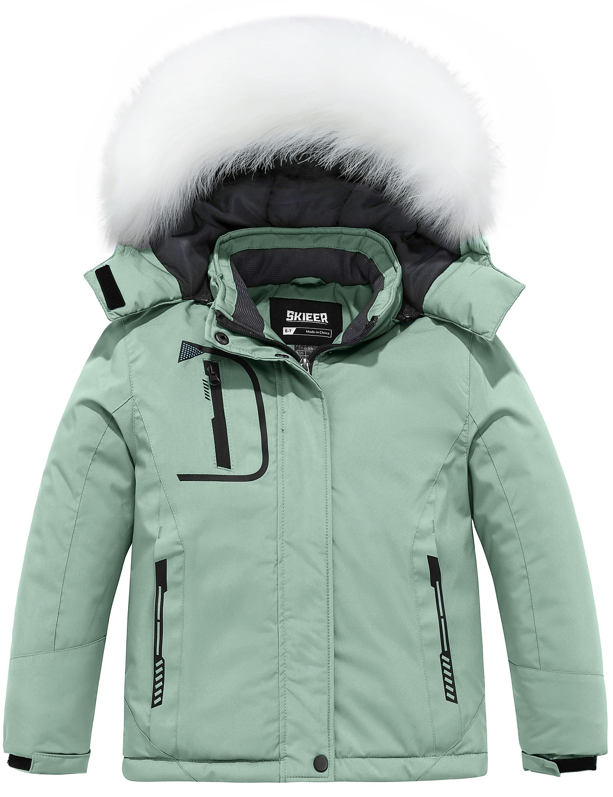 Photo 1 of (MISSING FUR) Skieer Girl's Waterproof Ski Jacket Windproof Warm Winter Raincoats (Light Green,10-12)
