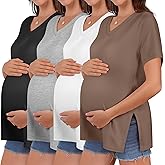 Huukeay 4 Pack Women's Maternity Shirts Loose Fit Summer T Shirts Pregnancy Tunic Tops Side Split Oversized Pregnant Clothes