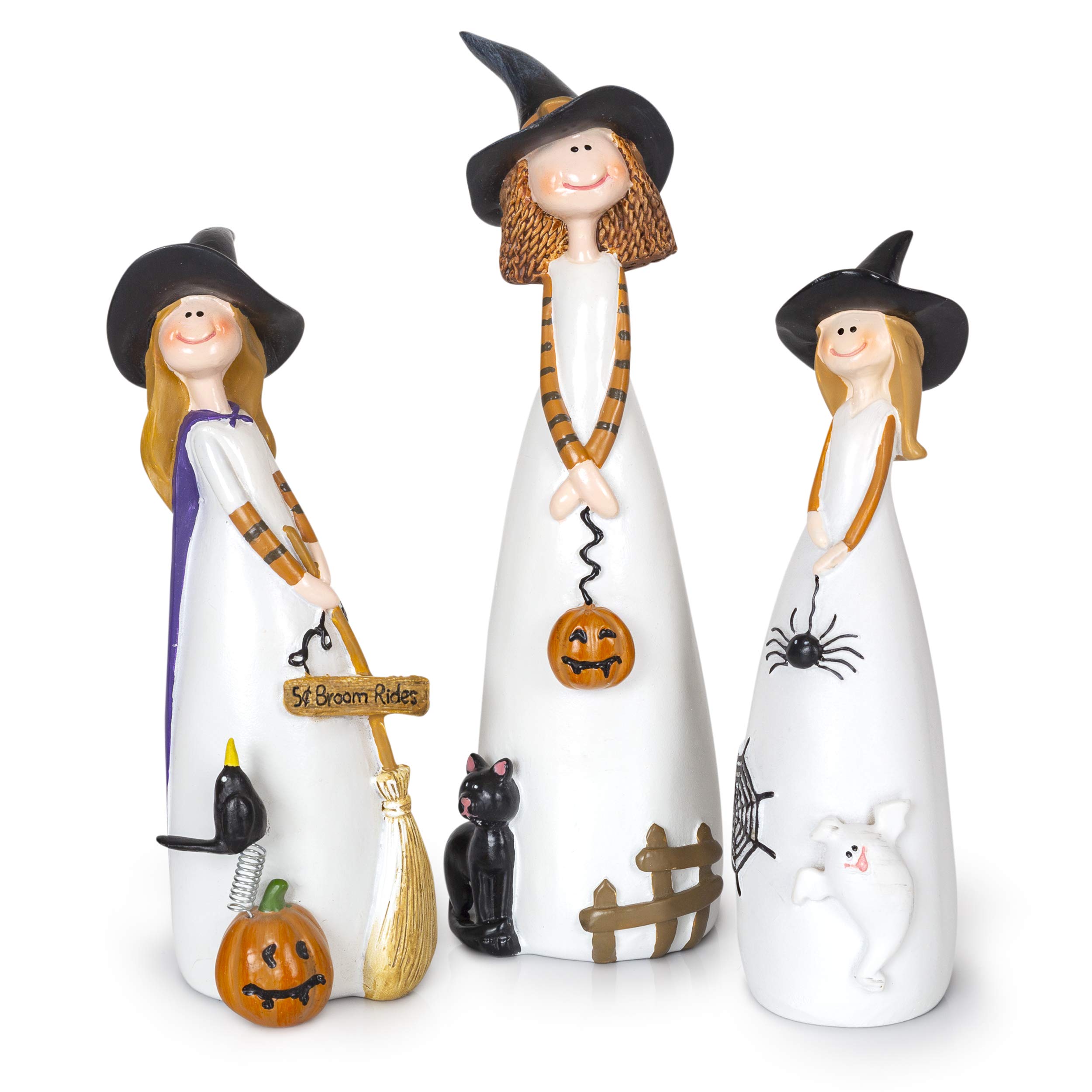 Photo 1 of **THE MIDDLE ONE IS BROKEN**
Besti Halloween Witch Decorations, 3 Piece Set, Cute Home and Party Holiday Decor and Fall Accents, Classic Witches Hats, Cat, Ghost, Crow, and Pumpkins, Ceramic Figurines