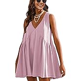 Athlisan Womens Summer Sleeveless Mini Dress Loose V Neck Sundress with Pockets(Pink-M), Medium