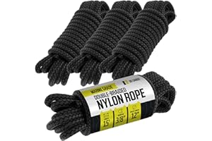 DC CARGO MALL Boat Dock Lines (4 Pack) 3/8 X 15' Double Braided Boat Ropes for Docking with 12" Eyelet. Marine Grade Nylon Material & Damage Resistant Line Fibers for Secure Docking
