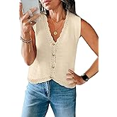 Womens Sleeveless Sweater Vest V Neck Button Up Cardigan Loose Knit Tank Tops Summer Spring Clothes