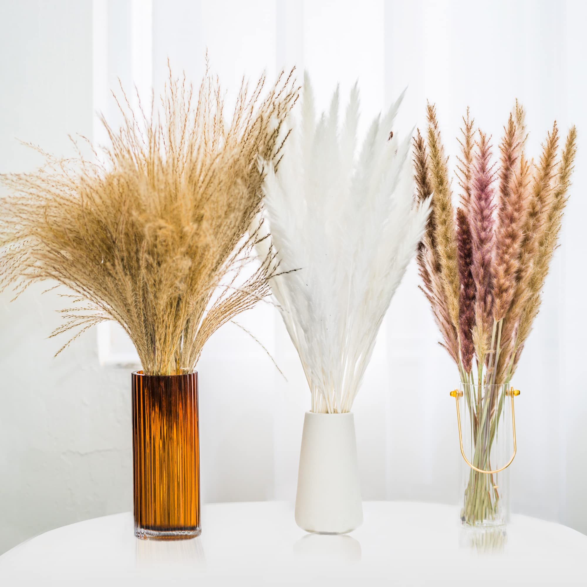 70pcs Natural Dried pampas Grass-Dried flowers for Home and Room decor, Fluffy and Soft Pampas for birthday and Bedroom Decoration,100% Natural Dried plants Bouquet for Wedding Boho Decor-(43 to 44cm)