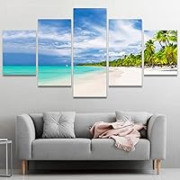 SIGNWIN Framed Canvas Wall Art Coconut Palm Trees on White Sandy Beach in Caribbean Sea Coastal Ocean Photography Modern Art Contemporary Panoramic Relax/Calm for Living Room, Bedroom, Office-60 x32